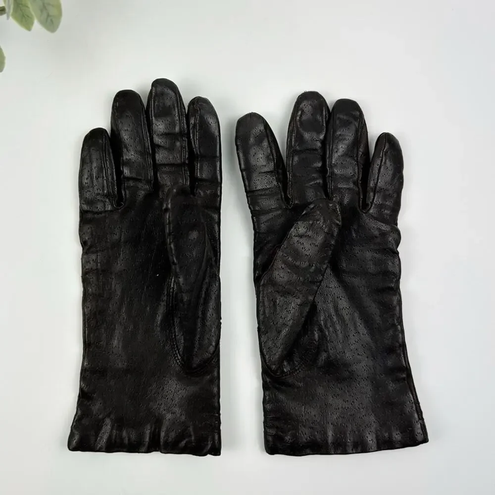 Vintage Genuine Leather Brown Women's Gloves Size 7 1/2